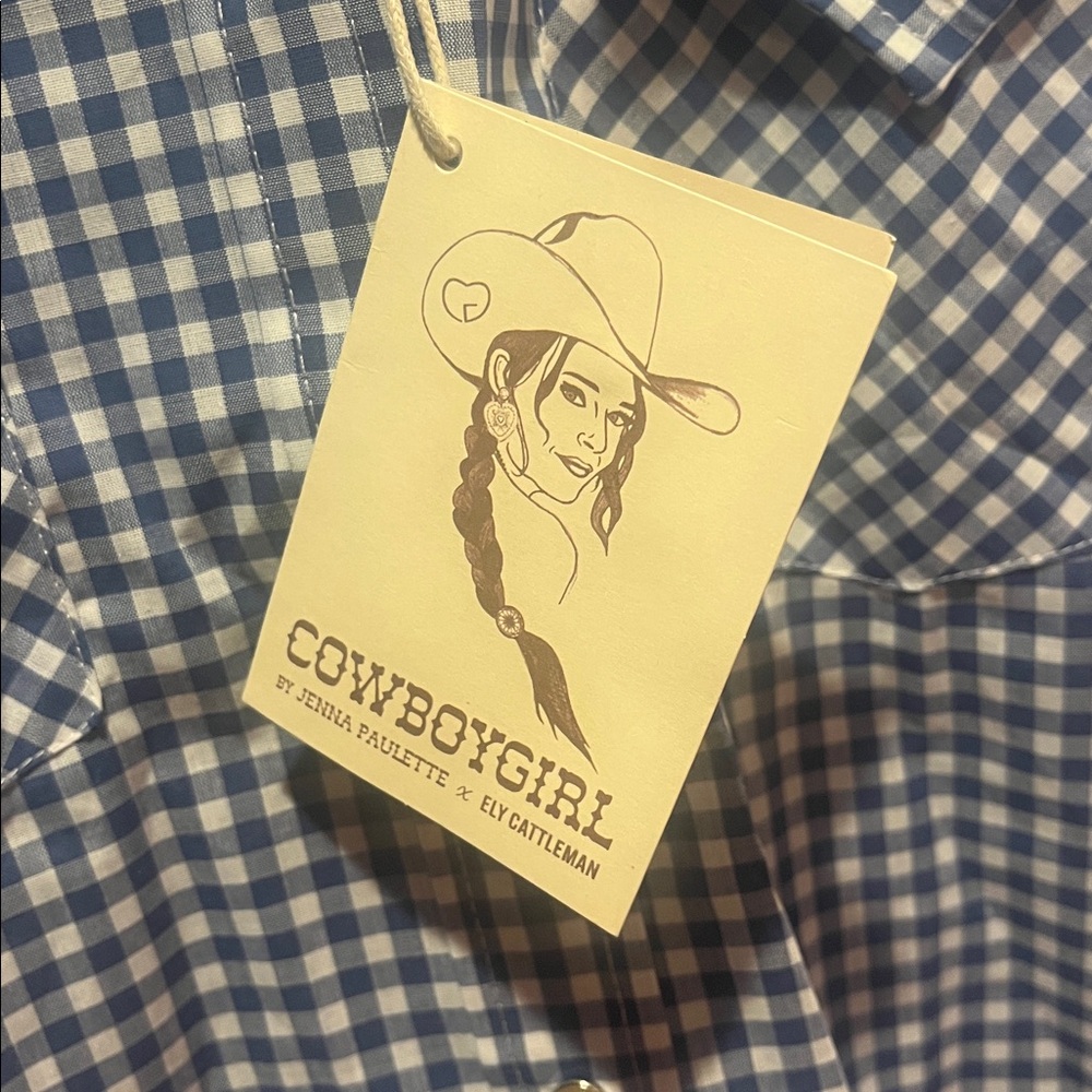 Ely cattleman western  Navy  White Checkered Button Down Shirt ladies Small NWT - Picture 3 of 5